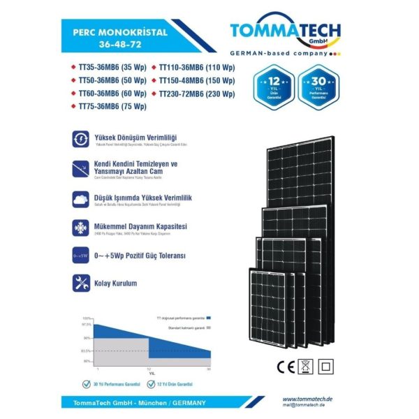 TommaTech 110 Watt 36 Percmono Multi Busbar Güneş Paneli