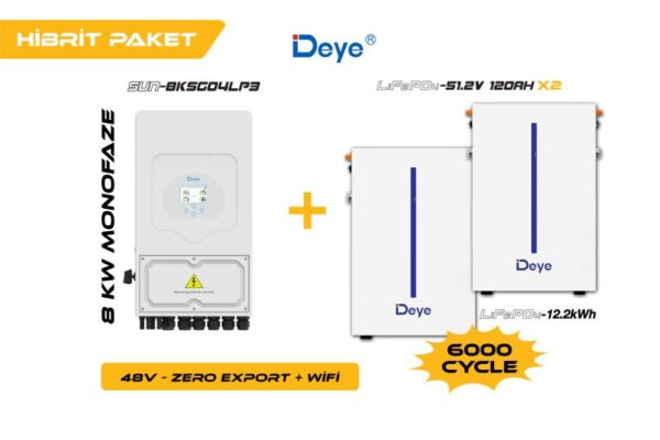 DEYE 8 KW On-Grid Hibrit Monofaze Paketi LV (48V)